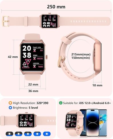 Yoever Fitness Tracker with Alexa, 1.8'' Bluetooth Call Activity Trackers and Smartwatches, SpO2 Heart Rate Sleep Monitor, 100 Sports, IP68 Waterproof Step Calorie Counter Pedometer for iPhone Android in Kuwait