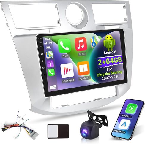 [2+64G] لراديو سيارة Chrysler Sebring 2007 2008 2009 2010 Android مع Carplay اللاسلكي وAndroid Auto - ستيريو سيارة بشاشة لمس 9 بوصة - DSP/واجهة مستخدم متعددة/WiFi/GPS/SWC + كاميرا احتياطية AHD in Saudi Arabia