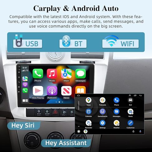 [2+64G] لراديو سيارة Chrysler Sebring 2007 2008 2009 2010 Android مع Carplay اللاسلكي وAndroid Auto - ستيريو سيارة بشاشة لمس 9 بوصة - DSP/واجهة مستخدم متعددة/WiFi/GPS/SWC + كاميرا احتياطية AHD in Saudi Arabia