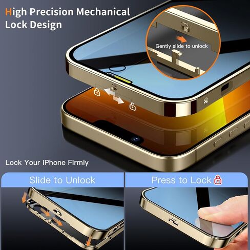 [حماية كاملة للكاميرا وقفل ميكانيكي] حافظة خصوصية مغناطيسية لهاتف iPhone 16 Pro Max [متوافقة مع MagSafe] [حلقة معدنية CD] مصد معدني مقاوم للصدمات لكامل الجسم، غطاء زجاجي مضاد للرؤية 9H - ذهبي in Saudi Arabia