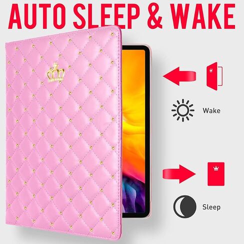 for iPad Air 13 Inch Case M2 (2024), iPad Pro 12.9 Case (6th/5th/4th Gen,2022/2021/2020),Cute Crown Rhinestone Elegant PU Leather Auto Sleep/Wake Stand Protective Case for iPad Air 13" (Pink) in Saudi Arabia