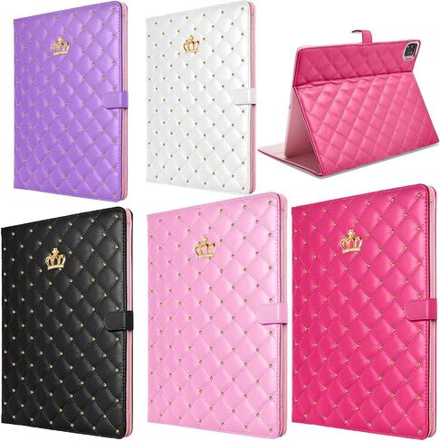 for iPad Air 13 Inch Case M2 (2024), iPad Pro 12.9 Case (6th/5th/4th Gen,2022/2021/2020),Cute Crown Rhinestone Elegant PU Leather Auto Sleep/Wake Stand Protective Case for iPad Air 13" (Pink) in Saudi Arabia