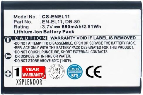 بطارية بديلة لنيكون Coolpix S550 Coolpix S560 Olympus FE-370 PENTAX Optio M50 Optio S1 RICOHRicoh R50 SANYO Xacti الجزء رقم EN-EL11 Li-60B D-Li78 DB-80 DB-L70 DB-L70A DB-L70AU in Kuwait