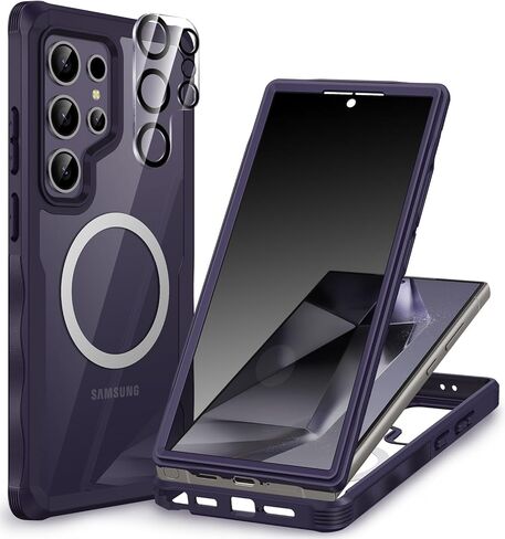 حافظة CENHUFO مغناطيسية لهاتف Samsung Galaxy S24 Ultra، غطاء هاتف الخصوصية مع واقي شاشة مدمج مضاد للزقزقة وواقي عدسة الكاميرا، ممتص للصدمات مزدوج الجوانب مضاد للصدمات لكامل الجسم - أرجواني in Saudi Arabia