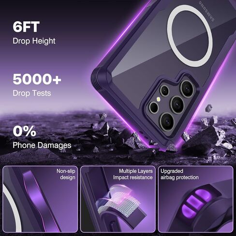 حافظة CENHUFO مغناطيسية لهاتف Samsung Galaxy S24 Ultra، غطاء هاتف الخصوصية مع واقي شاشة مدمج مضاد للزقزقة وواقي عدسة الكاميرا، ممتص للصدمات مزدوج الجوانب مضاد للصدمات لكامل الجسم - أرجواني in Saudi Arabia