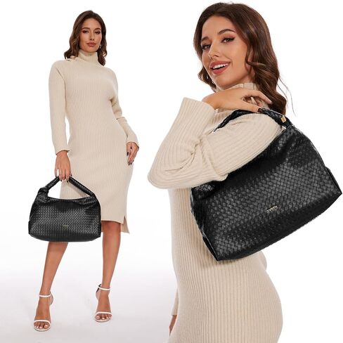 حقائب هوبو للنساء، محفظة كتف جلدية منسوجة، حقيبة يد ذات مقبض علوي للسيدات in Kuwait