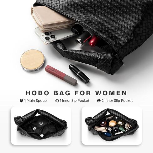 حقائب هوبو للنساء، محفظة كتف جلدية منسوجة، حقيبة يد ذات مقبض علوي للسيدات in Kuwait