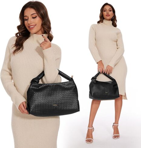 حقائب هوبو للنساء، محفظة كتف جلدية منسوجة، حقيبة يد ذات مقبض علوي للسيدات in Kuwait