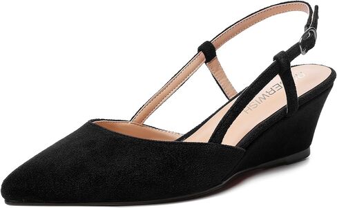ROSERWISH Womens Pointed Toe Party Sexy Slingback Wedding Buckle Suede Wedge Low Heel Pumps Dress Shoes 2 Inch in Kuwait