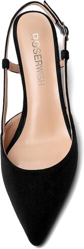 ROSERWISH Womens Pointed Toe Party Sexy Slingback Wedding Buckle Suede Wedge Low Heel Pumps Dress Shoes 2 Inch in Kuwait