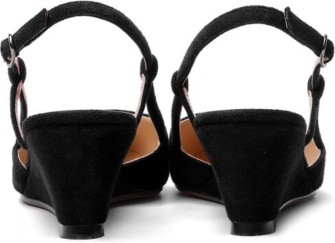 ROSERWISH Womens Pointed Toe Party Sexy Slingback Wedding Buckle Suede Wedge Low Heel Pumps Dress Shoes 2 Inch in Kuwait