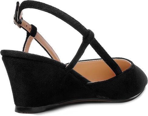 ROSERWISH Womens Pointed Toe Party Sexy Slingback Wedding Buckle Suede Wedge Low Heel Pumps Dress Shoes 2 Inch in Kuwait