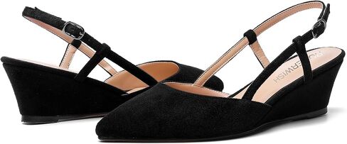 ROSERWISH Womens Pointed Toe Party Sexy Slingback Wedding Buckle Suede Wedge Low Heel Pumps Dress Shoes 2 Inch in Kuwait