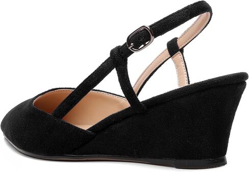 ROSERWISH Womens Pointed Toe Party Sexy Slingback Wedding Buckle Suede Wedge Low Heel Pumps Dress Shoes 2 Inch in Kuwait