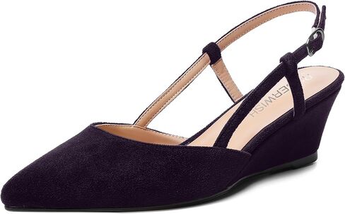 ROSERWISH Womens Pointed Toe Party Sexy Slingback Wedding Buckle Suede Wedge Low Heel Pumps Dress Shoes 2 Inch in Kuwait