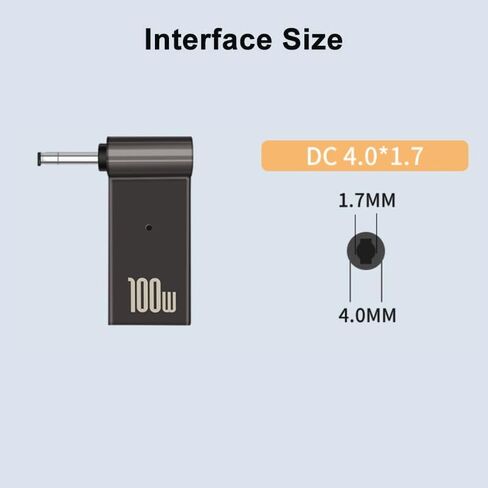 USB C to Laptop Charger Converter, Type C to DC Compatible with Lenovo 20V 3.25A 65W with 4.0mm/1.7mm Plug, 100W PD, Charging Connector (4.0 x 1.7mm for Dell or Lenovo) in Kuwait