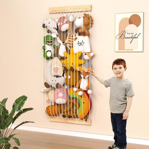 Wood Stuffed Animal Storage Corner Cage, Large Stuffed Animal Holder with Led Light & Adjustable Length, Nursery Wall Hanging Plush Toy Stuffed Animal Zoo Organizer for Kids Room Bedroom in Saudi Arabia