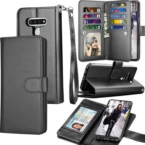 Tekcoo Wallet Case for LG Stylo 6, Luxury ID Cash Credit Card Slots Holder PU Leather Carrying Purse Folio Flip Cover Cases [Detachable Magnetic Hard Case] Kickstand Strap [Black] in Saudi Arabia