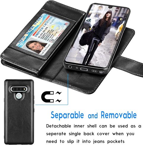 Tekcoo Wallet Case for LG Stylo 6, Luxury ID Cash Credit Card Slots Holder PU Leather Carrying Purse Folio Flip Cover Cases [Detachable Magnetic Hard Case] Kickstand Strap [Black] in Saudi Arabia