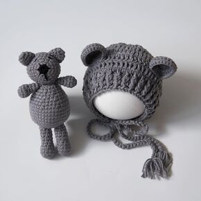 Zeroest Newborn Baby Boy Girl Photography Props Bear Hat Outfits Crochet Kint Handmade Cap Set for Newborn Photo Shoot