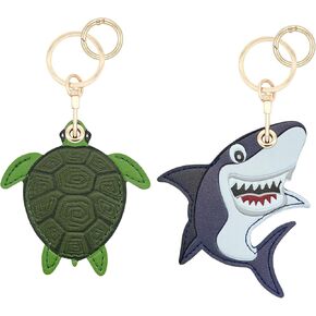 2 Pack for Airtag Cute Keychain Holder for Men, Kawaii Leather Shark Turtle Key Ring Hidden Case Cover