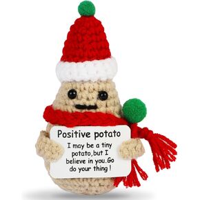 Funny Positive Potato Succulent Plant Gift, 4.2in Handmade Crochet Wool Doll with Emotional Support Positive Card, Cute Knitted Cheer Up Gifts for Friends Birthday Party Decorations Desktop Decors
