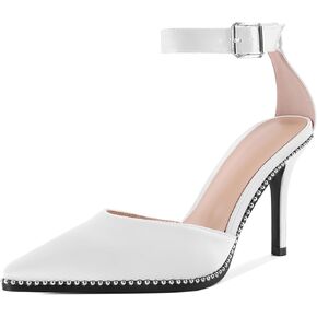 Soireelady Womens High Heels Beaded Pumps Stiletto Ankle Strap Heels Pointed Toe D'Orsay Heel Dress Shoes Satin 3.5 Inch