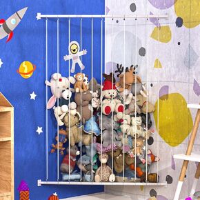 300L Stuffed Animal Organizer Wall Mounted with Net Plush Toy Storage Organizer Toy Storage Rack, Made of Metal Frame and Elastic Cord, Space Adjustable Design, Functional and Durable (Black)