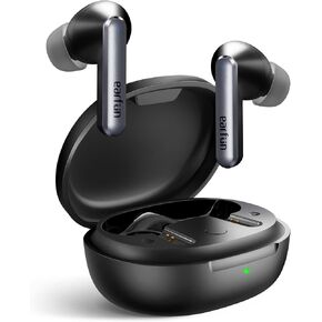 EarFun Air S Noise Cancelling Wireless Earbuds, Qualcomm® aptX™, 4 Mics CVC 8.0 Call, Multipoint Connection, Wireless Charging, 10mm Wool Composite Drivers, App with Custom EQ, Game Mode, Black
