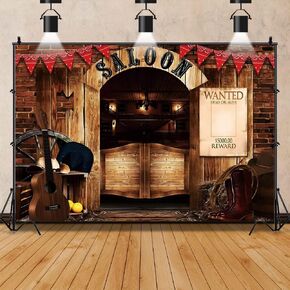 10x8ft Vintage West Saloon Backdrop,Retro Western Cowboy Background Western Party Supplies Wooden House Barn Banner Cowboy Decoration Photo Booth Backdrop Background (Saloon)