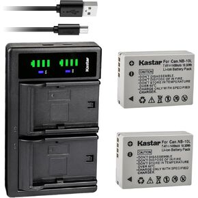 Kastar Battery (X2) & Dual USB Charger for Canon NB-10L, NB10L and PowerShot SX40 HS SX40HS, SX50 HS SX50HS, G1 X G1X, Powershot G15, PowerShot G16 Digital Cameras