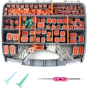 Deutsch Connectors Kit with Crimping Tool - 540PCS, 2/3/4/6/8/12 Pin DT Connectors, Removal Tool, Size 16 Solid Terminal Contacts, 14-20 AWG (Grey）