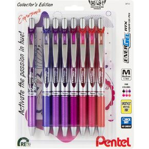 EnerGel RTX Retractable Liquid Gel Pen, Creator Expressions Pack, 0.7mm, Metal Tip, Medium Line, Assorted Ink, Pack of 8 Pens (BL77XRIGBP8M)