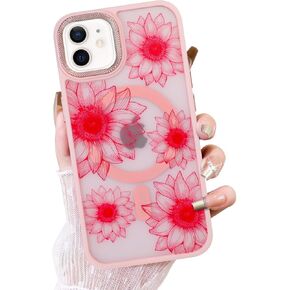 OOK Black Case Design for iPhone 16 Pro Case [Compatible with MagSafe], Cute Sunflower Floral Blooms Design Frosted Shockproof for Women Girls Magnetic Phone Cover - Black Flower