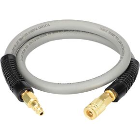 YOTOO Rubber Lead-in Air Hose 3/8-Inch by 6-Feet 300 PSI Heavy Duty, Kink Resistant, All-Weather Flexibility with 1/4-Inch Brass Male Fittings, Bend Restrictors, Gray