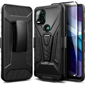 NZND Case for Motorola Moto G Stylus 5G with Tempered Glass Screen Protector (Maximum Coverage), Belt Clip Holster with Built-in Kickstand, Heavy Duty Protective Phone Case (Black)