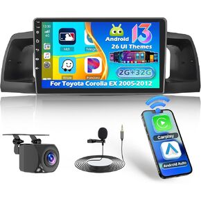 [2+64G] Ohradio Android 13 Car Stereo for Toyota Corolla EX 2005-2012, 9'' Touch Screen Car Radio with Wireless CarPlay Android Auto GPS Navigation Mirror Link WiFi BT DSP