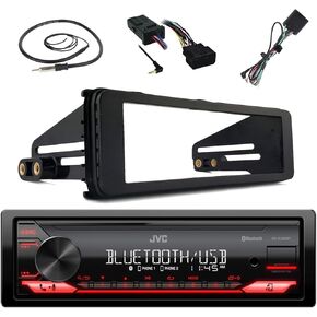 Single-DIN Digital Media Bluetooth USB AM/FM Radio Stereo Receiver Bundle Combo w/Dash Kit, Handle Bar Control Interface, Antenna for 98-13 Harley Touring FLHT FLHX FLHTC Motorcycles
