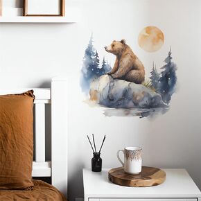 Dream Forest Brown Bear Wall Stickers, sacinora Watercolor Cartoon Animal Wall Decals Removable Vinyl Peel and Stick for Bedroom Living Room Nursery Toddler Room Kindergarten Art Decorations