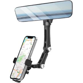 Rearview Mirror Phone Holder for Car, Rear View Mirror Phone Holder, Rotatable and Retractable Car Phone Holder Mount, Car Truck Essentials Accessories Compatible with All Cell Phones