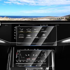 2PCS Screen Protector for 2019-2025 Audi Q7 Q8 10.1 Inch Upper and 8.6 Inch Lower Touch Screen, Tempered Glass Navigation Display Screen Cover Infotainment Protective Film