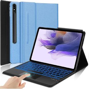 Galaxy Tab S7 FE Case 12.4" Tablets with Keyboard for Samsung Galaxy Tab S8 Plus/Tab S7 Plus S7+ S8 Case,7 Colors Backlit Trackpad Wireless Smart Touch Keyboard with S Pen Holder