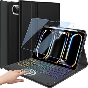 Backlit Touchpad Keyboard Case for iPad Pro 11 inch (M4) 5th Generation 2024, 3-Zone Backlit Wireless Keyboard with Slim Stand Cover Case with Screen Protector for iPad Pro 11" 5th Gen
