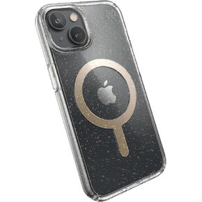 Speck Clear iPhone 14 & iPhone 13 Case - Drop Protection, Scratch Resistant, Dual Layer Slim Phone Case for 6.1 Inch iPhones 14 -Built for MagSafe - Anti-Fade Case-Presidio Perfect-Clear/Gold Glitter