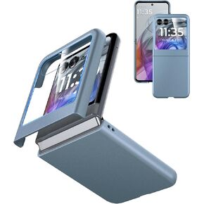 Case for Motorola Razr 2024 (Not Fit Razr+) with Built-in Cover Screen Protector, Thin Hard Matte Polycarbonate Cover Phone Case for Moto Razr 2024 - Black+Glass