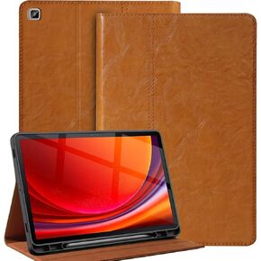 Gexmil Genuine Leather Case for Samsung Galaxy Tab S6 Lite 10.4 Inch with Pencil Holder,Shockproof Protective Adjustable Kickstand Smart Premium Folio Flip Tablet Cover, Yellow Brown