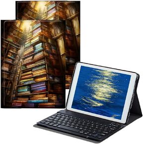 Keyboard Case for Amazon Kindle Fire Max 11 Tablet (13th Gen, 2023 Release) 11" PU Leather Slim Multi-Angle Smart Stand Cover with Detachable Wireless Bluetooth Keyboard, Library Bookshelfs