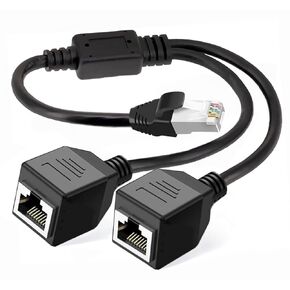 2Pack RJ45 Ethernet Splitter Cable Network Adapter 1 Male to 2 Female, Suitable Super Cat5, Cat5e, Cat6, Cat7 Connector LAN Ethernet Cables Internet Adapter, Black