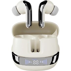 Wireless Bluetooth Earbuds - Super Loud Volume & Deep Bass, Noise Cancelling Headphones with Mic, Power Display, Specifically Tuned for Workout Gym Earphones, Compatible with iOS/Android (White)