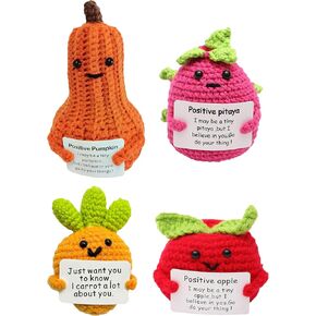 5Pcs Handmade Emotional Support Fruit Gift with Positive Affirmation Card, Cute Room Decor Emotional Support Plush Crochet Gift, Fun Stress Relieving Toys Creative Knitting Dolls